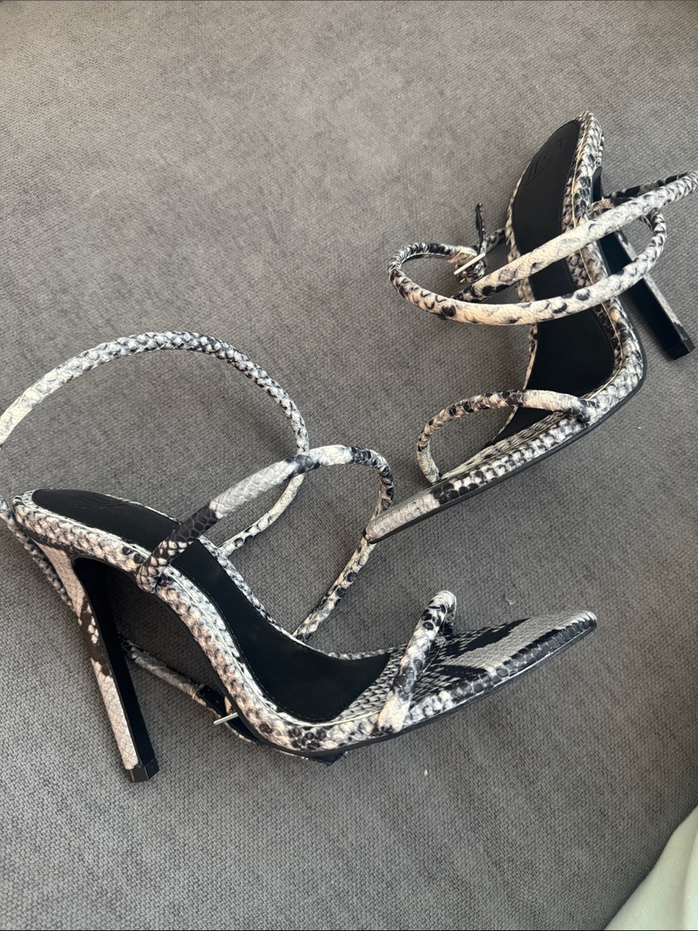 Jennifer Lopez Snake-Print Strappy Stiletto Sandal - Black & White - Picture 3 of 6